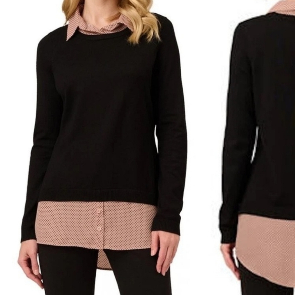 Adrianna Papell Black and Cream Polka Dot Sweater